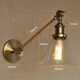 Iron Glas Brons Mässing Arm Style Retro Creative American Country Hall Sovrum Vägglampa