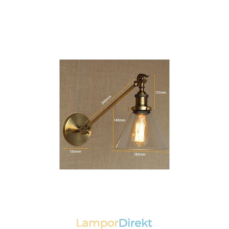 Iron Glas Brons Mässing Arm Style Retro Creative American Country Hall Sovrum Vägglampa