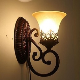 Europa Typ Återställa Gamla Sätt Smidesjärn Sovrum Glas Vägglampa Light