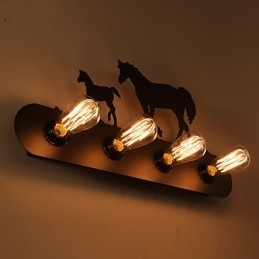 American Village Pastoral Loft Style Sovrum Gångjärn Retro Wild Horse Vägglampor Gratis Frakt