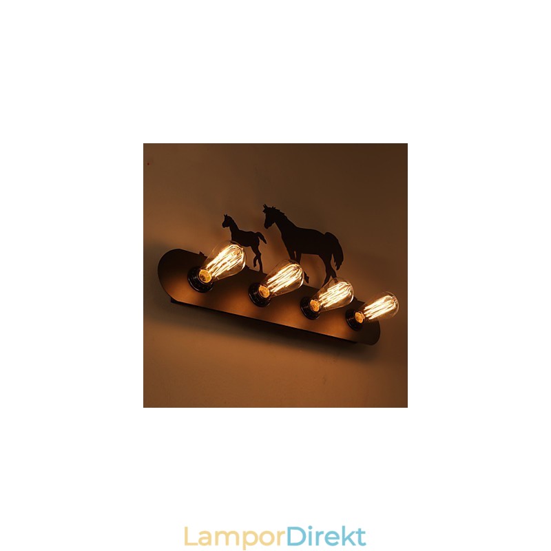 American Village Pastoral Loft Style Sovrum Gångjärn Retro Wild Horse Vägglampor Gratis Frakt