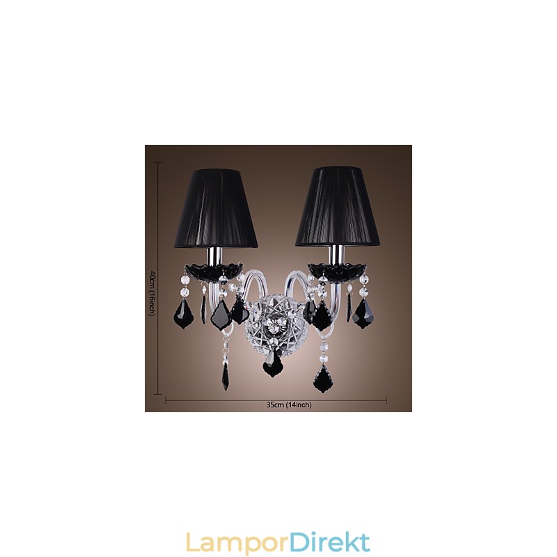 Crystal Vägglampa Med 2 Lampor I Tygskärm