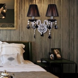 Crystal Vägglampa Med 2 Lampor I Tygskärm