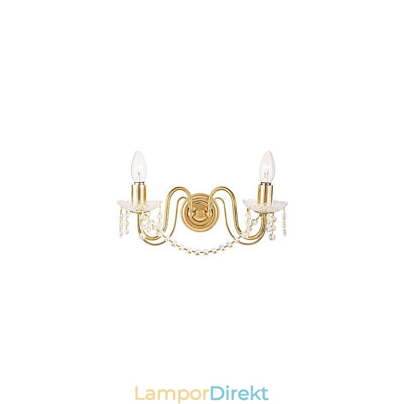 Gyllene Kristallvägglampa Med 2 Lampor
