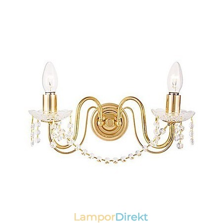Gyllene Kristallvägglampa Med 2 Lampor Gyllene Kristallvägglampa Med 2 Lampor