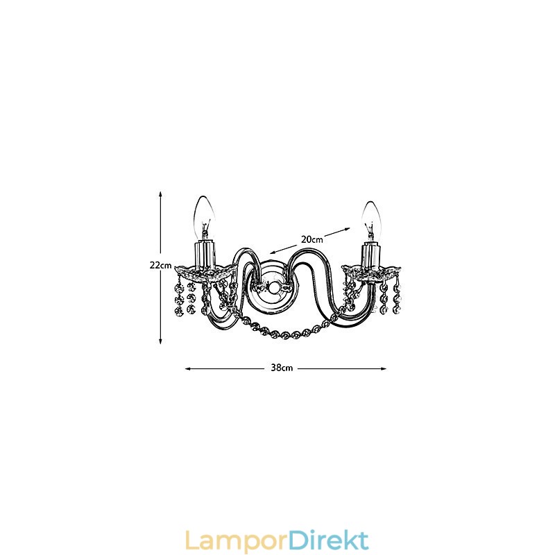 Gyllene Kristallvägglampa Med 2 Lampor