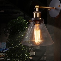 Retro Vägglampa Med Blommig Glasskärm Och Metallfäste