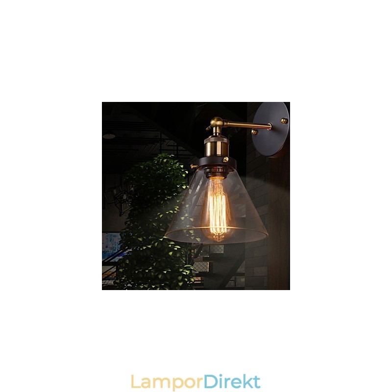 Retro Vägglampa Med Blommig Glasskärm Och Metallfäste