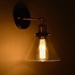 Retro Vägglampa Med Blommig Glasskärm Och Metallfäste