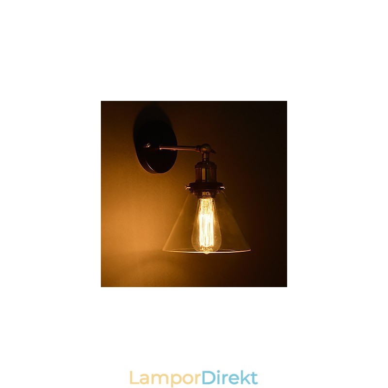 Retro Vägglampa Med Blommig Glasskärm Och Metallfäste