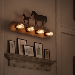 American Village Pastoral Loft Style Sovrum Gångjärn Retro Wild Horse Vägglampor Gratis Frakt