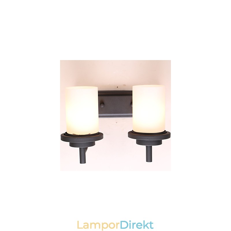 2*Retro Iron Vägglampa I Klassisk Stil I Målningsbehandling Med Frostat Glas