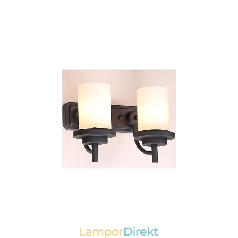 2*Retro Iron Vägglampa I Klassisk Stil I Målningsbehandling Med Frostat Glas