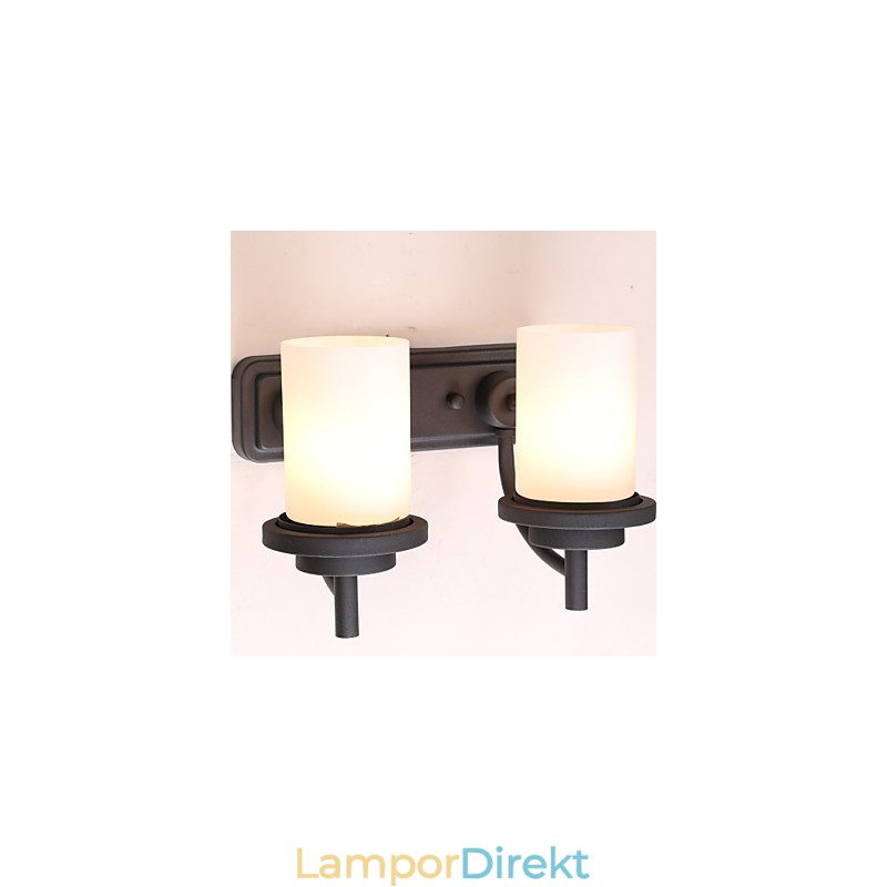 2*Retro Iron Vägglampa I Klassisk Stil I Målningsbehandling Med Frostat Glas