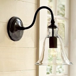 Naturinspirerad Vägglampa I Järn Med Transparent Glasskärm