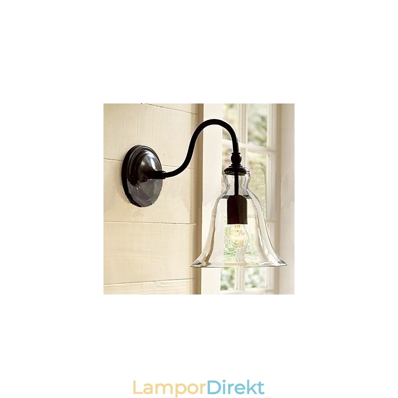 Naturinspirerad Vägglampa I Järn Med Transparent Glasskärm
