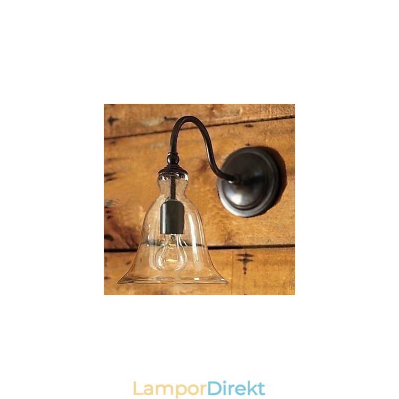 Naturinspirerad Vägglampa I Järn Med Transparent Glasskärm