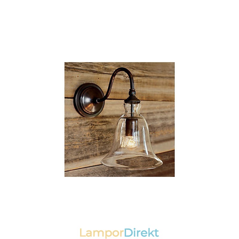 Naturinspirerad Vägglampa I Järn Med Transparent Glasskärm