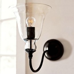Naturinspirerad Vägglampa I Järn Med Transparent Glasskärm