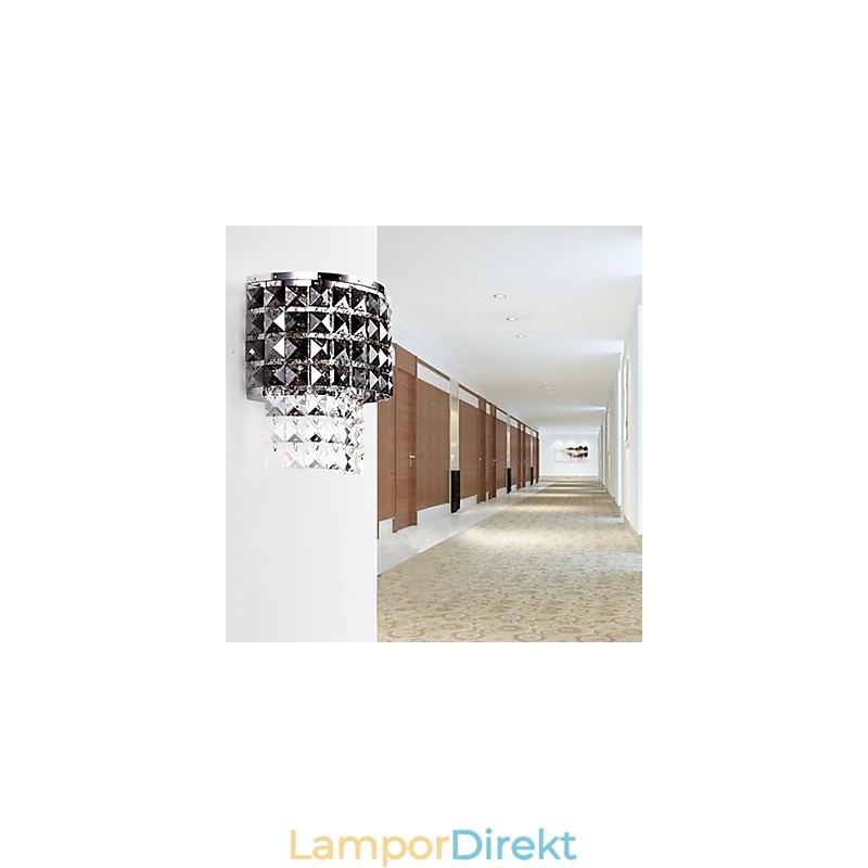 Modern Vägglampa Med Tygskärm Metallplatta Kristalldekorstil