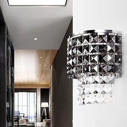 Modern Vägglampa Med Tygskärm Metallplatta Kristalldekorstil