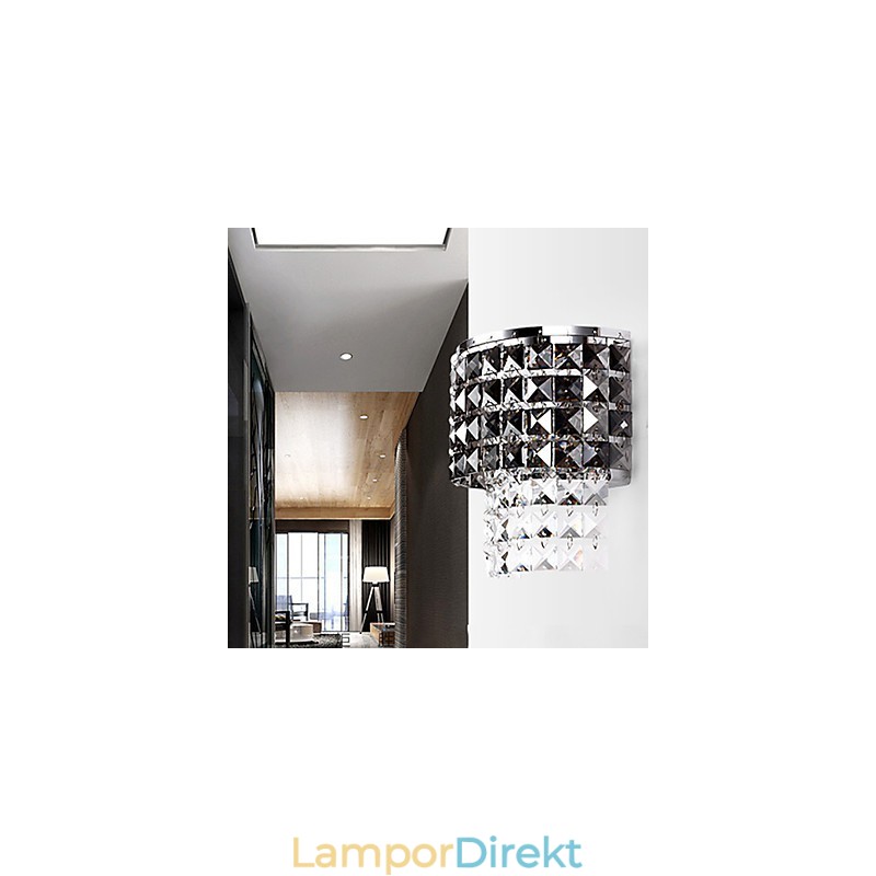 Modern Vägglampa Med Tygskärm Metallplatta Kristalldekorstil