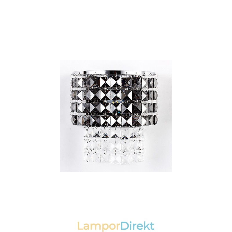 Modern Vägglampa Med Tygskärm Metallplatta Kristalldekorstil