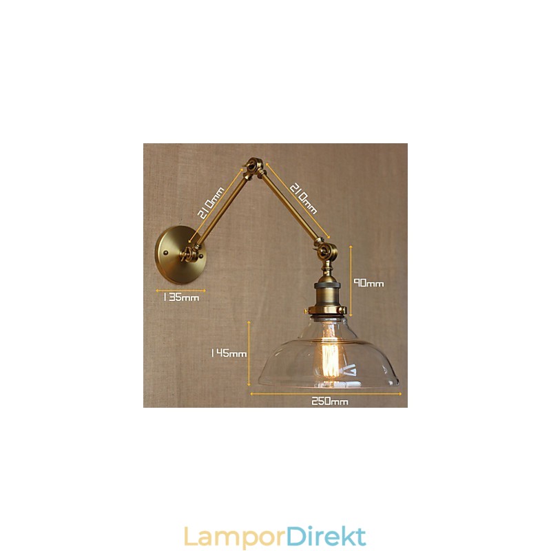 Loft Style Designer Lamp Modern Glas Brons Cafe Dekorativ Vägglampa