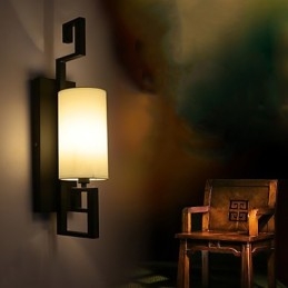 Modern Amerikansk Stil Antik Lampa Vardagsrum Sovrum Hotellrum Vit Tyg Vägglampa