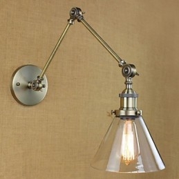 Järnplätering Brons Bar Gang Matsal Hotell Vintage Järnarm Glas Vägglampa Belysning