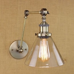 Järnplätering Brons Bar Gang Matsal Hotell Vintage Järnarm Glas Vägglampa Belysning