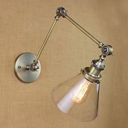 Järnplätering Brons Bar Gang Matsal Hotell Vintage Järnarm Glas Vägglampa Belysning