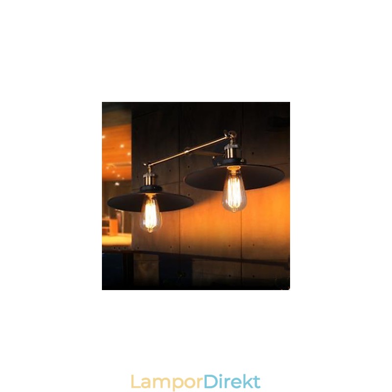 Rural Industrial Retro Vägglampa Dubbel Vägglampa Svart Paraply