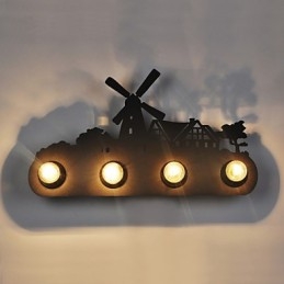 4 Lights American Village Pastoral Loft Style Sovrum Gang Järn Retro Vägglampor