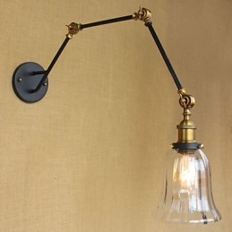 American Country Enkel Retro Glas Lampskärm Tre Justera Längden På Den Långa Armrörets Vägg