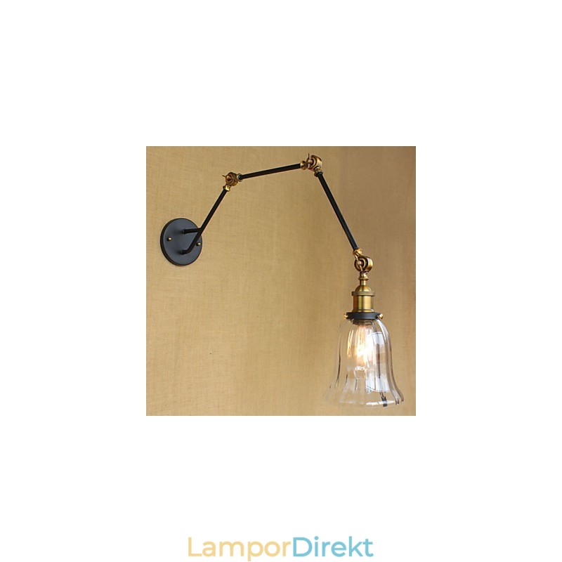 American Country Enkel Retro Glas Lampskärm Tre Justera Längden På Den Långa Armrörets Vägg