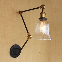 American Country Enkel Retro Glas Lampskärm Tre Justera Längden På Den Långa Armrörets Vägg