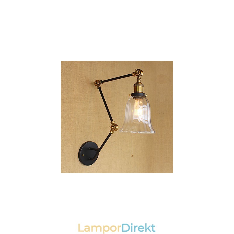American Country Enkel Retro Glas Lampskärm Tre Justera Längden På Den Långa Armrörets Vägg