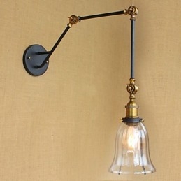 American Country Enkel Retro Glas Lampskärm Tre Justera Längden På Den Långa Armrörets Vägg