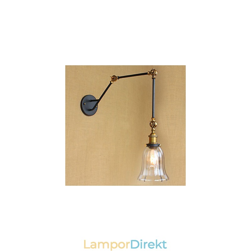 American Country Enkel Retro Glas Lampskärm Tre Justera Längden På Den Långa Armrörets Vägg