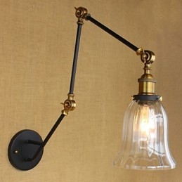 American Country Enkel Retro Glas Lampskärm Tre Justera Längden På Den Långa Armrörets Vägg