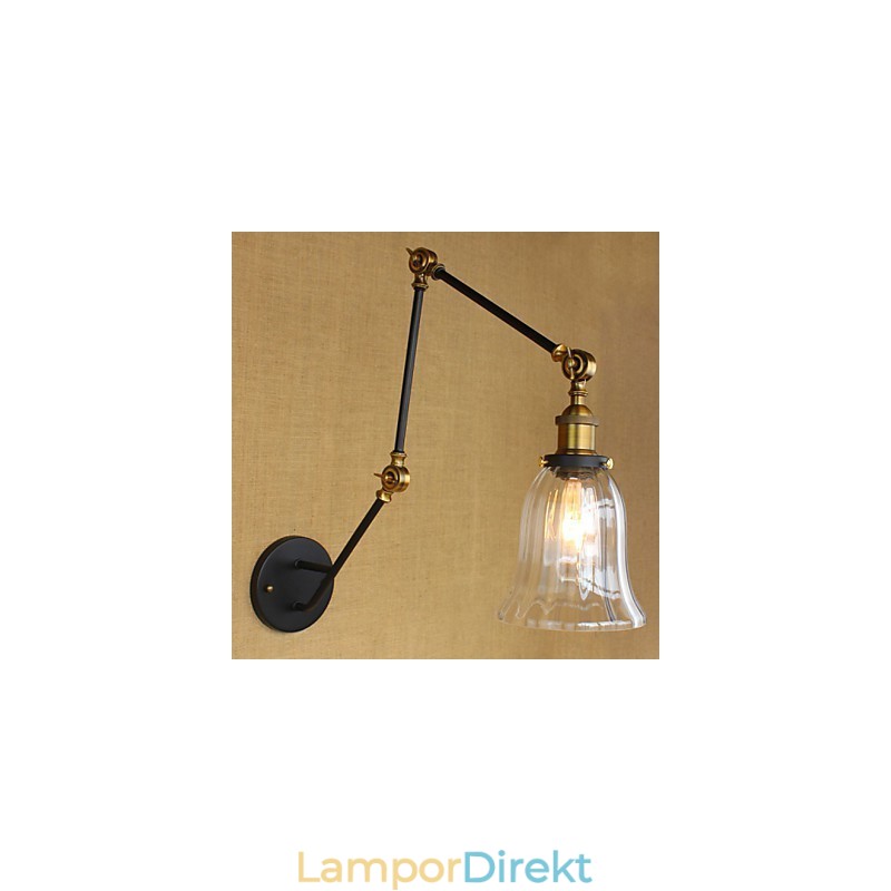 American Country Enkel Retro Glas Lampskärm Tre Justera Längden På Den Långa Armrörets Vägg