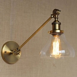 Iron Glas Brons Mässing Arm Style Retro Creative American Country Hall Sovrum Vägglampa