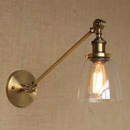 Iron Glas Brons Mässing Arm Style Retro Creative American Country Hall Sovrum Vägglampa