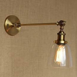 Iron Glas Brons Mässing Arm Style Retro Creative American Country Hall Sovrum Vägglampa