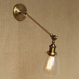 Iron Glas Brons Mässing Arm Style Retro Creative American Country Hall Sovrum Vägglampa
