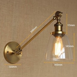 Iron Glas Brons Mässing Arm Style Retro Creative American Country Hall Sovrum Vägglampa