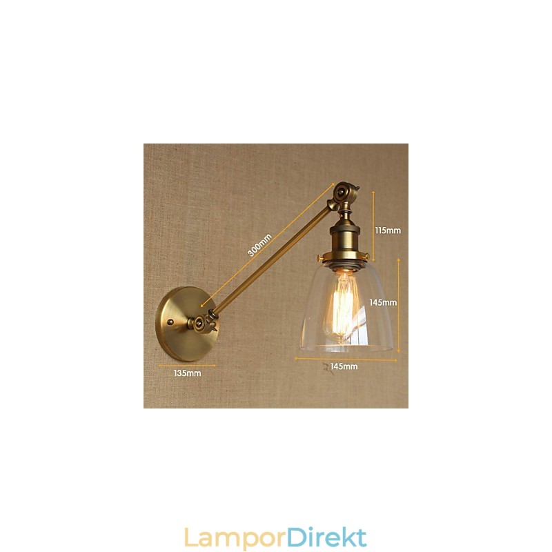 Iron Glas Brons Mässing Arm Style Retro Creative American Country Hall Sovrum Vägglampa