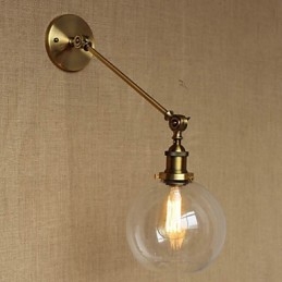 Iron Glas Brons Mässing Arm Style Retro Creative American Country Hall Sovrum Vägglampa