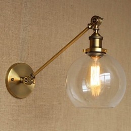 Iron Glas Brons Mässing Arm Style Retro Creative American Country Hall Sovrum Vägglampa